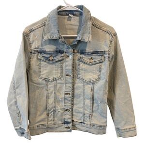 Evsie Casual Light Blue Distressed Denim Jacket